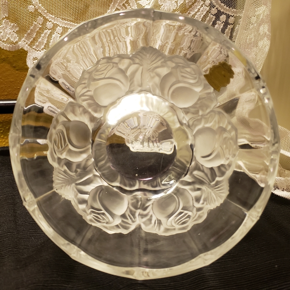 Vtg 90s Frosted 24% Lead Crystal Rose Design Bowl - Picture 4 of 7